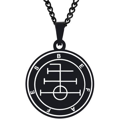 KOVEVE Engraved Silver Demons Symbol Sigils of Summoning Stainless Steel Befafes First Demon of War Pendant Necklace Chain