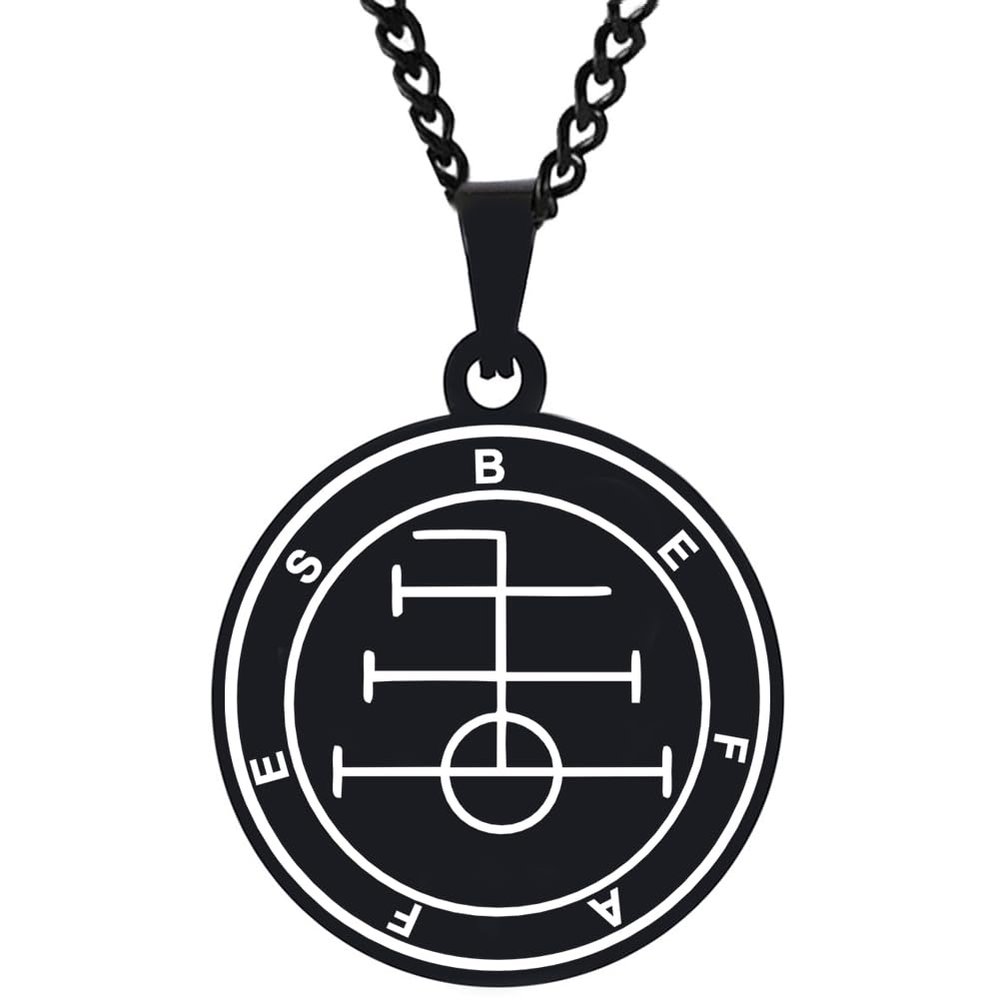 KOVEVE Engraved Silver Demons Symbol Sigils of Summoning Stainless Steel Befafes First Demon of War Pendant Necklace Chain