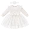 Baby Girl Dress Ruffle Sleeve Toddler Girl Dresses Infant Girls Long Sleeve Fall Winter Clothes Flower Tulle Dress with HeadbandWhite,12-18M view 1