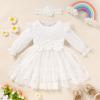 Baby Girl Dress Ruffle Sleeve Toddler Girl Dresses Infant Girls Long Sleeve Fall Winter Clothes Flower Tulle Dress with HeadbandWhite,12-18M view 2