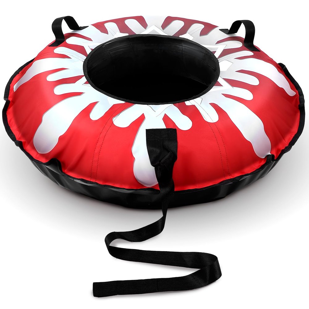 BBTO Snow Tubes for Sledding 43.3" Snowflake Heavy Duty Inflatable Snow Tube with Canvas Cover for Adults Winter Outdoor Fun Sled Toys Winter Gift for Women Men