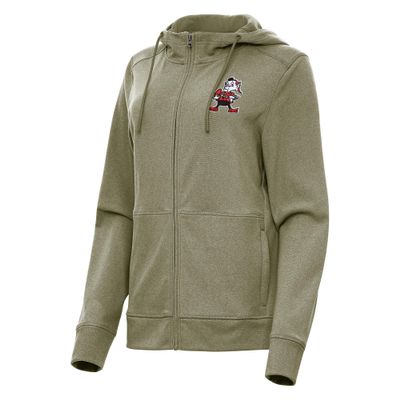Antigua Women's Heather Olive Cleveland Browns Seeker Full-Zip Hoodie Jacket