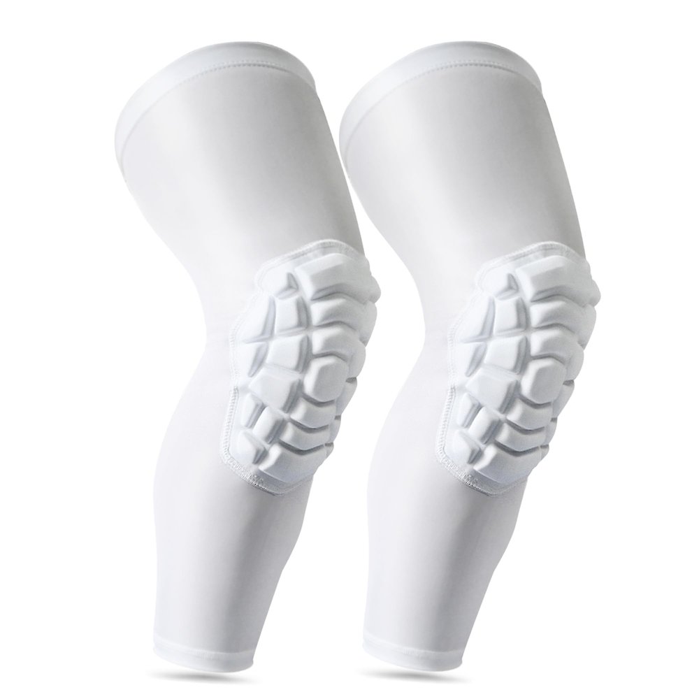 LUODITO Knee Pads Compression Leg Sleeve Wrestling Volleyball Football Knee Pads, Knee Compression Sleeve for Youth Adult, 1 pair of Knee Sleeves ((#1) White-2pcs,Large)