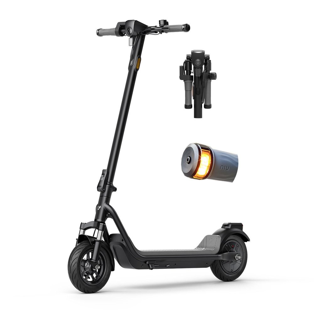 NIU Electric Scooter Adults - 100F E Scooter w/Suspension, Add. Foldable Handlebar and Turn Signals, 600W Peak Power, 18 Miles Max Range, 17.4 MPH, Lightweight Escooter for Commute