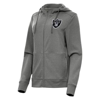 Antigua Women's Heather Charcoal Las Vegas Raiders Seeker Full-Zip Hoodie Jacket