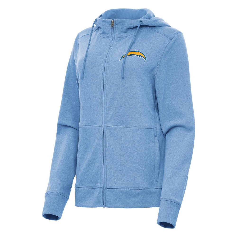 Antigua Women's Heather Powder Blue Los Angeles Chargers Seeker Full-Zip Hoodie Jacket