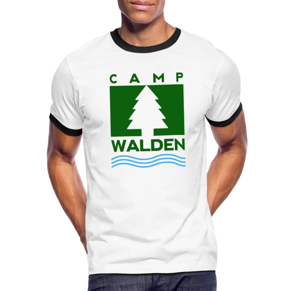 Spreadshirt Camp Walden Twin Costume Halloween Movie Costume Men's Ringer T-Shirt, 2XL, White/Black