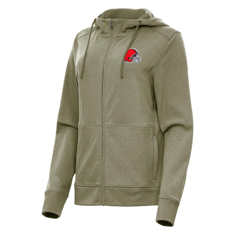 Antigua Women's Heather Olive Cleveland Browns Seeker Full-Zip Hoodie Jacket
