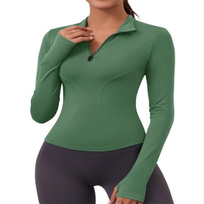 LOMON Long Sleeve Workout Tops Women Yoga Running Gym Shirts Slim Crop Top Golf Shirt(Green,Medium)