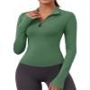 LOMON Long Sleeve Workout Tops Women Yoga Running Gym Shirts Slim Crop Top Golf Shirt(Green,Medium) view 1