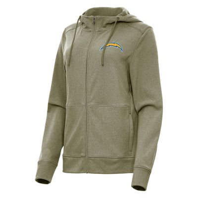 Antigua Women's Heather Olive Los Angeles Chargers Seeker Full-Zip Hoodie Jacket