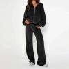 asntrgd Womens Sweatsuits 2 Piece Outfits Velvet Zip Up Hoodie Sweatshirt Wide Leg Sweatpants Winter Fall Lounge Sets view 2