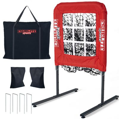 9 Hole Pitching Net with Strike Zone, Baseball Pitching Target, Softball Pitching Net, Portable Pitcher Training Equipment Height AdjustableRed