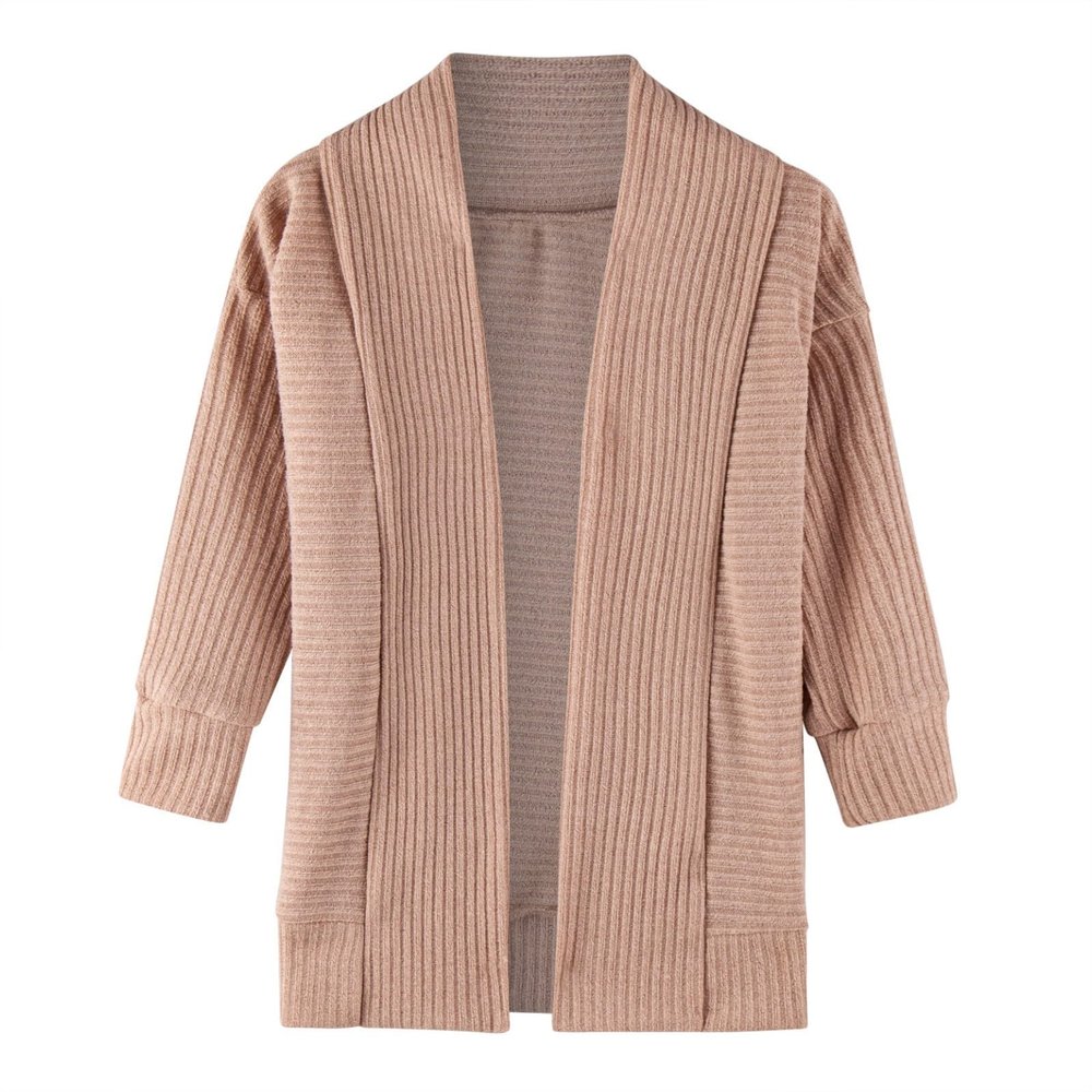 Long Open Front Cardigan for Kids Toddler Girls Solid Color Knitted Outwear Long Sleeve Thick Winter (Khaki, 4-5 Years)