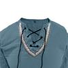 Mens Linen V Neck Henley Shirt Long Sleeve Ethnic Style Embroidered Casual Drawstring T Shirts Light Blue view 4