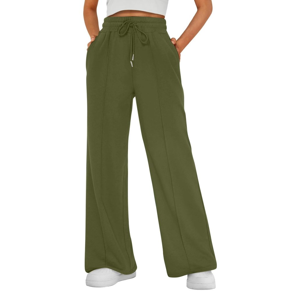 Wide Leg Sweatpants Women Baggy Drawstring High Waisted Athletic Joggers Comfy Lightweight Golf Pants with Pockets Flare Pants Loose Sweat Pants Lounge Pants Straight Leg Sweatpants For Women