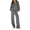 asntrgd Womens Sweatsuits 2 Piece Outfits Velvet Zip Up Hoodie Sweatshirt Wide Leg Sweatpants Winter Fall Lounge Sets view 1