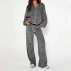 asntrgd Womens Sweatsuits 2 Piece Outfits Velvet Zip Up Hoodie Sweatshirt Wide Leg Sweatpants Winter Fall Lounge Sets view 2