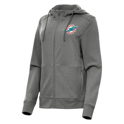 Antigua Women's Heather Charcoal Miami Dolphins Seeker Full-Zip Hoodie Jacket