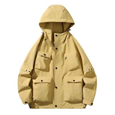 Akklian Hooded Rain Jacket Unisex Versatile Raincoat Softshell Camp Hiking Waterproof Windbreaker Jackets with Multi-pockets