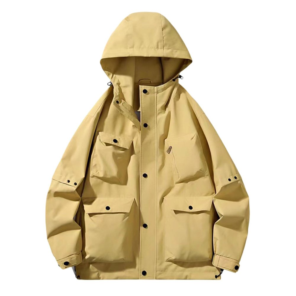 Akklian Hooded Rain Jacket Unisex Versatile Raincoat Softshell Camp Hiking Waterproof Windbreaker Jackets with Multi-pockets