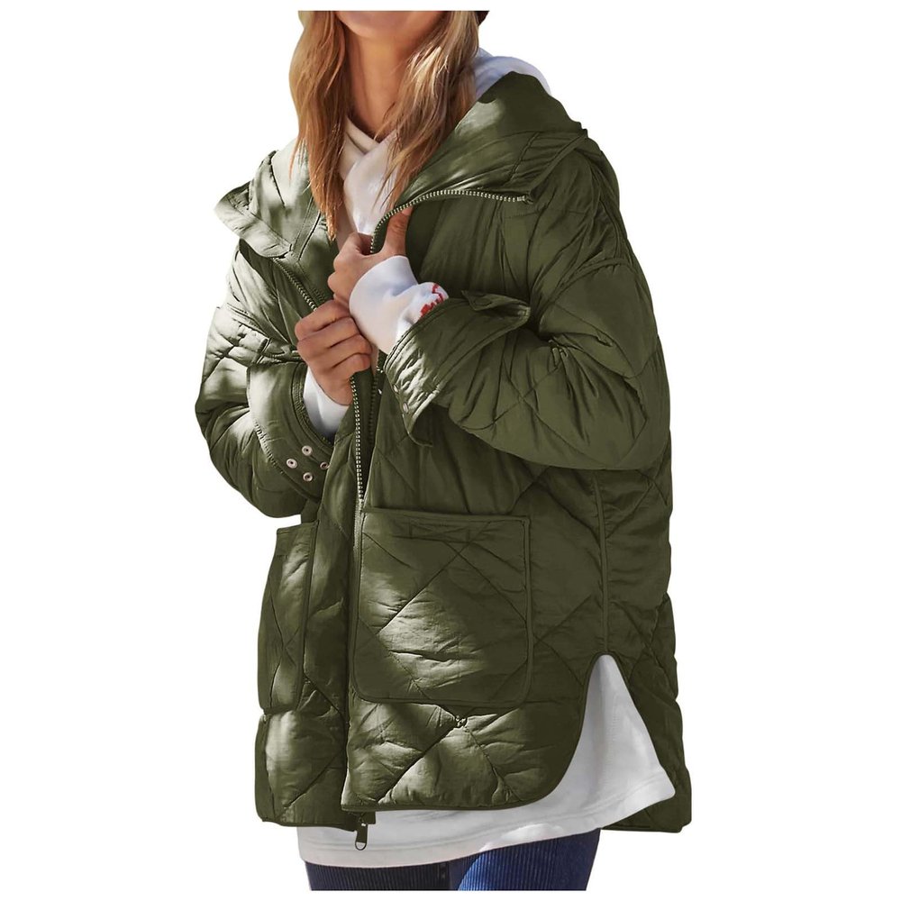 Womens Quilted Puffer Jacket Hooded Long Sleeve Zip Up Winter Coat Lightweight Warm Outerwear Tops with Pockets
