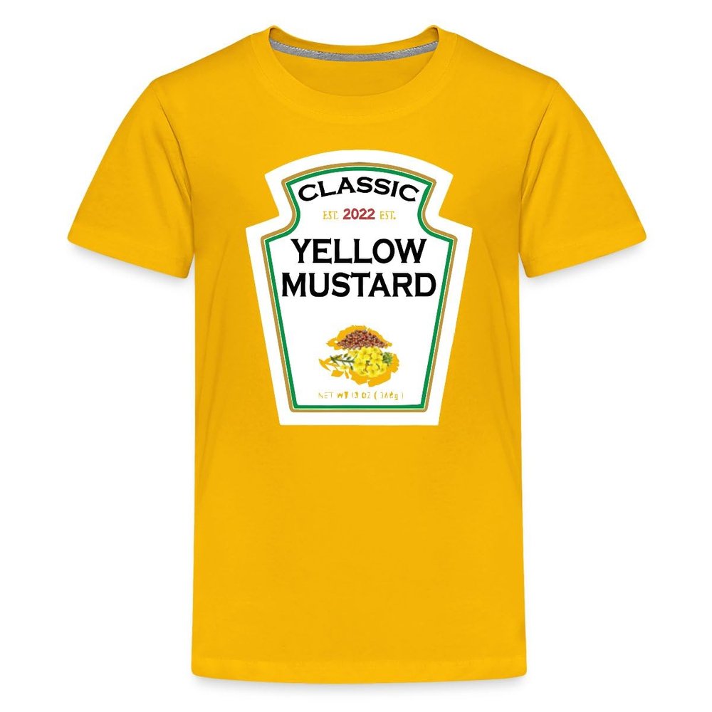 Spreadshirt Yellow Mustard Costume Funny Couples Costumes Halloween Kids' Premium T-Shirt, Youth L, Sun Yellow