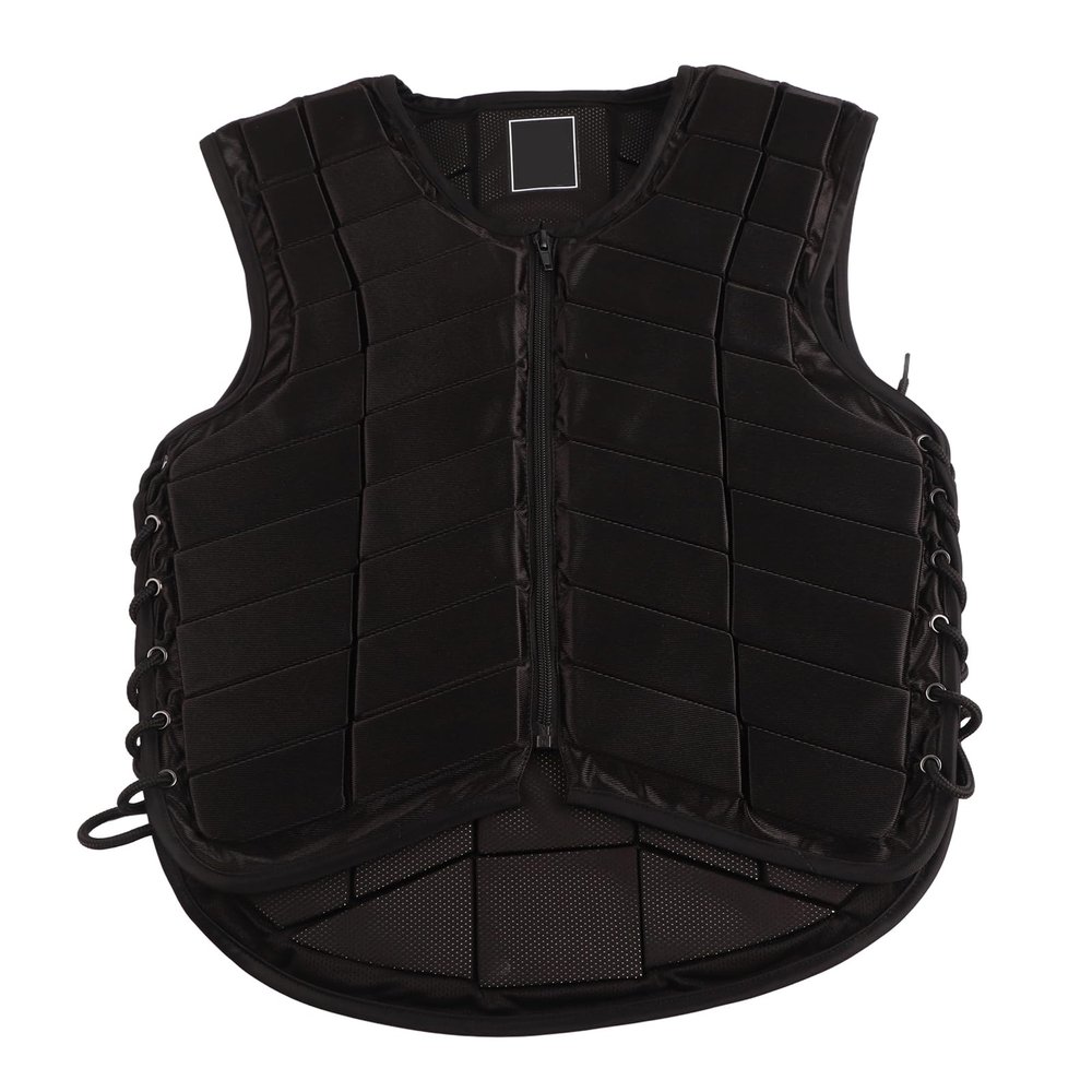 WGFOIP Equestrian Vest with One Piece Armor, Extended Padding, and Curved Outline Design, Black Protective Waistcoat for Shock Reduction, Equestrian (M)