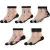 5 Pairs Women's Sheer Floral Ankle Socks - Transparent Black Lace Ultra-Thin See-Through Fancy Hidey Mesh Socks for Girls view 1