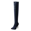 Womens Thigh High Over Knee Denim Open Toe Stiletto Heel Boots Peep Toe Sexy Fall Boots Denim Sandals Pull-On Long Boots view 1