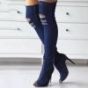 Womens Thigh High Over Knee Denim Open Toe Stiletto Heel Boots Peep Toe Sexy Fall Boots Denim Sandals Pull-On Long Boots view 2