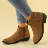 Women's Ankle Boots Low Stacked Chunky Heels Zipper Round Toe Slip on Chelsea Booties Winter Leopard Fashion Boots view 3
