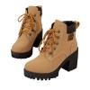 Women Ankle Boots Platform Lace Up Chunky Heel Booties Stacked Heel Round Toe Pull on Motorcycle Mid Calf Boots view 1