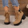 Women Ankle Boots Platform Lace Up Chunky Heel Booties Stacked Heel Round Toe Pull on Motorcycle Mid Calf Boots view 2