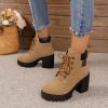 Women Ankle Boots Platform Lace Up Chunky Heel Booties Stacked Heel Round Toe Pull on Motorcycle Mid Calf Boots view 3
