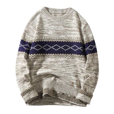 Mens Crewneck Sweater Casual Long Sleeve Fashion Argyle Knitted Pullover Oversized Chunky Winter Base Warm Sweaters