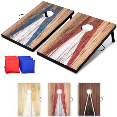 GoSports 3 x 2 ft Cornhole Board Set - Portable Outdoor Toss Game for Adults & Family - Includes Set of 8 Bean Bags with Built-in Storage - Rustic