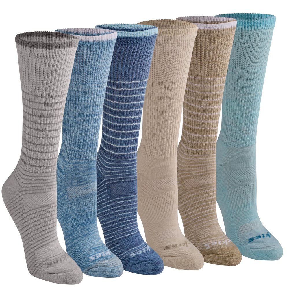 Dickies Women's Dri-Tech Essential Moisture Control Crew Socks, Available in S-XL (6, 12, Comfort Top Brown Blue Assorted (6 Pairs), Medium