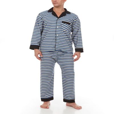 Adam Baker Men's Long Sleeve Button Down Woven Broadcloth Pajama Set, Blue, M