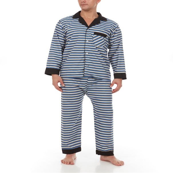 Adam Baker Men's Long Sleeve Button Down Woven Broadcloth Pajama Set, Blue, M