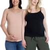 Motherhood Maternity Women's Clip Down Nursing Tank Top Cami with Adjustable Straps for Breastfeeding-2 Pack, Black/Mocha Mousse, Small view 1