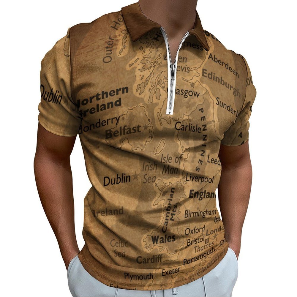 Puxufody Vintage Maps of The United Kingdom Men's Short Sleeve Polo Shirts Sports Shirts, Golf Shirts