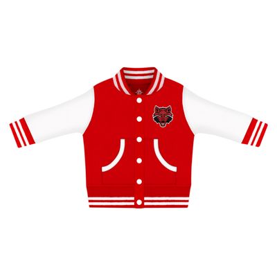 Creative Knitwear College Baby NCAA Officially Licensed Letterman Varsity Jacket - Arkansas State Logo - Red - 2T