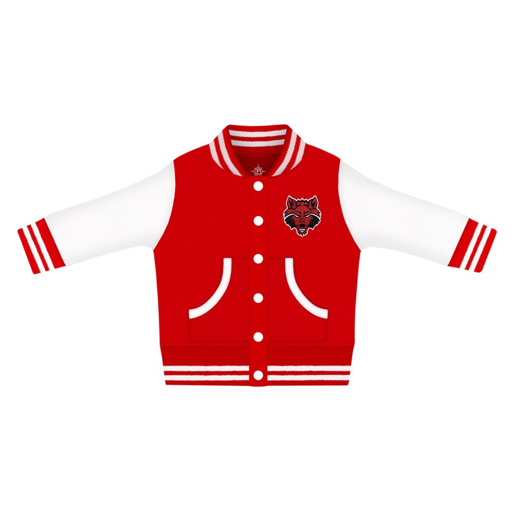 Creative Knitwear College Baby NCAA Officially Licensed Letterman Varsity Jacket - Arkansas State Logo - Red - 2T