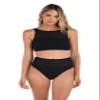 La Blanca Women's High Neck Midkini Swimsuit Top, Black//Fluid Lines, 6 view 1