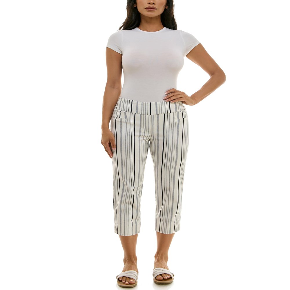 Zac & Rachel Women's Pull-On Slim Leg Crop Pant, Ivory/Navy, 14