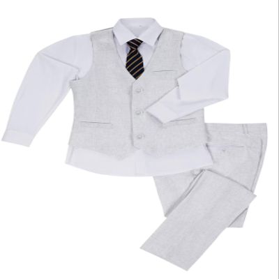 Boy's Linen Suit, Boys' Formal Suit Set with Vest Pants and Tie, Boys Formal Dresswear Vest Set, Toddler Boy Vest Set Size 10 White