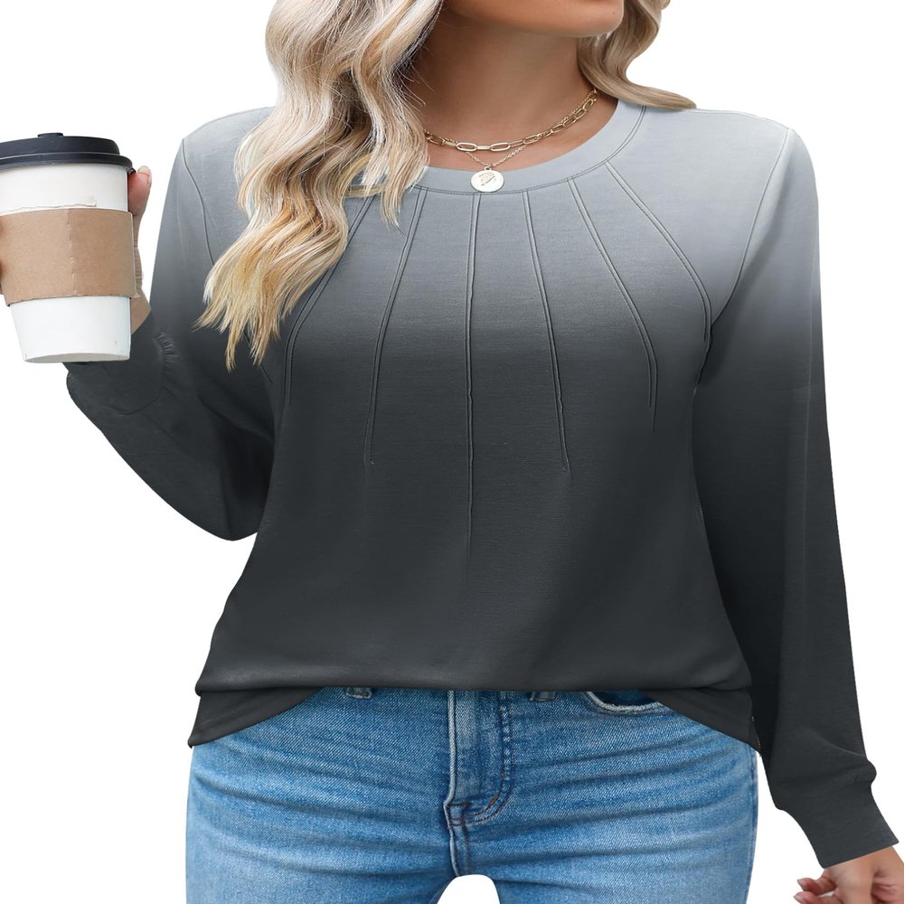 Kistore Women's Blouses Dressy Casual Crew Neck Long Sleeve Shirts for Women Tunic Tops for Leggings Printed Blouses XL