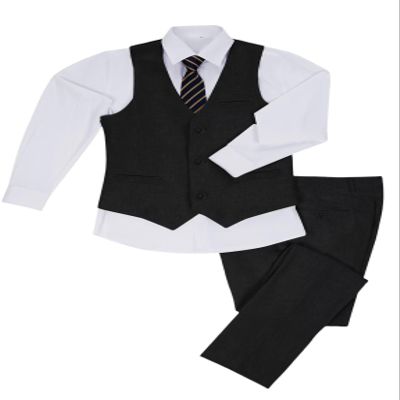Boys Linen Suit Summer Black Vest Suits for Boy 3 Piece Slim Fit Kids Tuxedo Beach Wedding Outfit Linen Suit Vest Pants Set Size 5