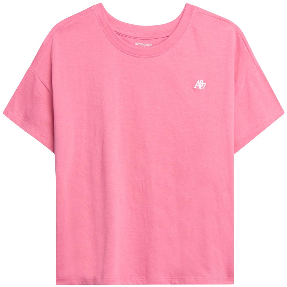 AEROPOSTALE Girls T Shirts - Soft Cotton Blend Short Sleeve Cute Graphic Tees - Classic Crewneck Logo Tee Girls Shirts, Size 7-8, Rose